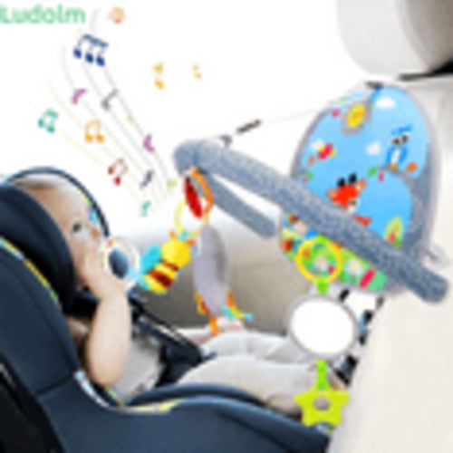 Ludolm Infant Car Seat Toys for Babies 0-6 Months: Travel Baby Toy for Rear Car Seat, Adjustable Mobile Activity Arch with Music, Sensory Hanging Toy Fits Safety Car Seats, Crib, Stroller