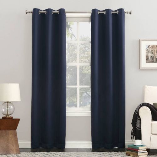 54"x95" Sun Zero Blackout Kenneth Energy Saving Grommet Curtain Panel Navy Blue: Modern Solid Indoor Curtain