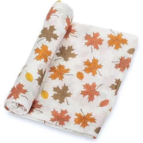 LollyBanks Baby Swaddle Blanket, 100% Cotton Muslin Blanket for Boys and Girls, 47 x 47 Inches Soft and Breathable Newborn Swaddle, Gentle Infant Blanket, Baby Essentials, Registry (Fall Leaves Print)