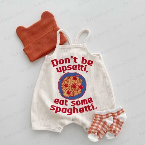 DON'T BE UPSETTI, EAT SOME SPAGHETTI. Baby Waffle Suspenders Romper