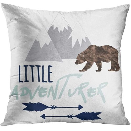 VANMI Throw Pillow Cover Baby Little Woodland Adventurer in Navy Grey and Aqua Boy Decorative Pillow Case Home Decor Square 16x16 Inches Pillowcase - 16 x 16 inches