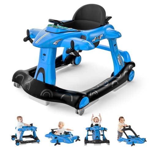 Tolead 4-in-1 Foldable Baby Walker, Activity Push Walker for 6-18 Months, 24" x 29" x 22", Blue