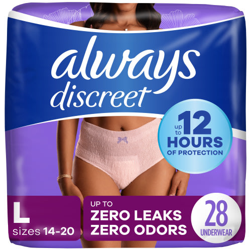 Always Discreet Adult Incontinence Underwear for Women, L, 28 CT