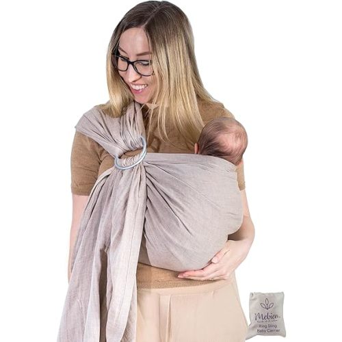 Baby Sling and Ring Sling 100% Cotton Muslin, Ring Sling Baby Carrier Front and Chest Newborn Carrier Baby Carrier Wrap, Toddler Carrier (Sand)