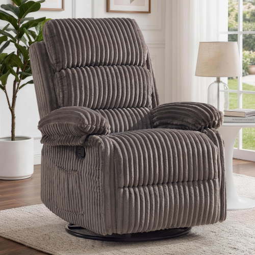Korser Swivel Rocker Recliner Chair with Side Pockets Nursery Rocker Chair for Adults,Small Recliners for Small Spaces for Living Room,Corduroy,Brown