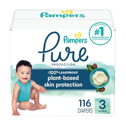 Pampers Baby Diapers - Pure Protection - Size 3, 116 Count, for up to 100% Leakproof, Premium Plant-based Skin Protection