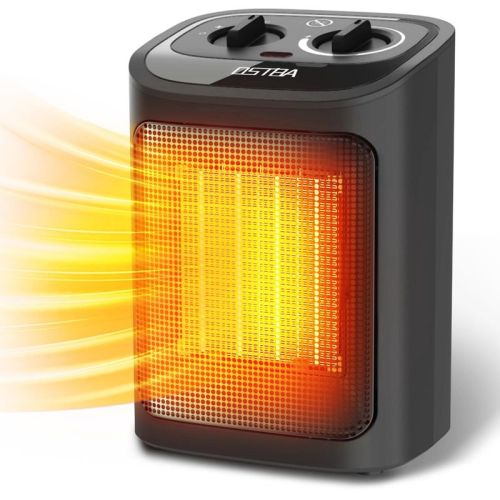 OSTBA Ceramic Space Heater, 1500W Portable Electric Heater with Adjustable Thermostat, Fan-Only/Low/High Modes, Tip-Over