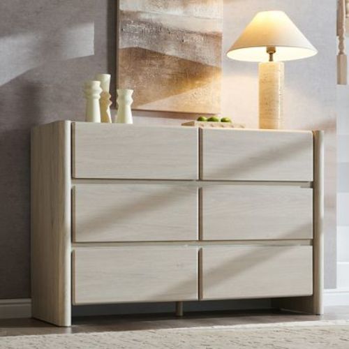 6 Drawer Dresser for Bedroom, 47" W Modern Chest of Drawers with Rounded Corners, Closet Clothes Storage Organizer for Bedroom, Living Room, Cream