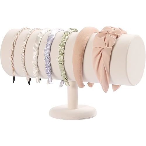 ByKen T-bar Headband Holder Organizer,Hair Band Ear Jewelry Accessories Display Stand for Girls(Beige Velvet)
