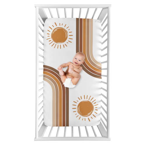 Sweet Jojo Designs Boho Sun Orange Taupe and White Photo Op Fitted Crib Sheet
