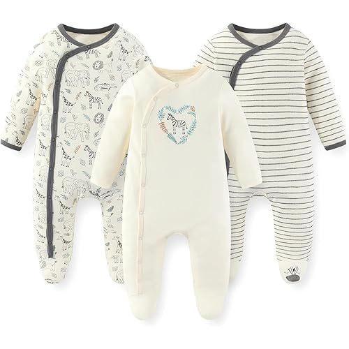 Unisex Baby Boy Girl Footies Rompers Cotton Long Sleeve 3 Pack Infant Jumpsuits 0-12Months Babies' Outfits