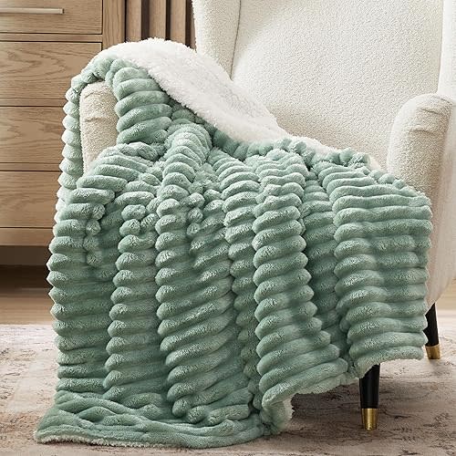Bedsure Sherpa Throw Blanket for Couch - Super Soft Cozy Fleece Thick Warm Blanket for Winter, Plush Sage Green Throw Gift for Women, 50x60 Inches