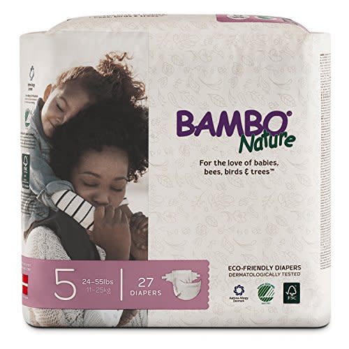 Bambo Nature Premium Baby Diapers, Size 5 (24-55 lbs), 27 Count, Multi-colored