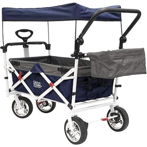 Creative Outdoor Distributor Push Pull Wagon for Kids, Foldable with Removable Canopy, Navy