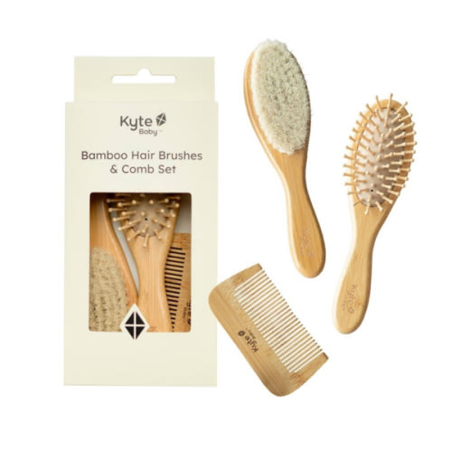 Kyte BABY Bamboo 3-Piece Brush Set - 1 Goat Hair Brush, 1 Wooden Bristle Brush and 1 Bamboo Comb