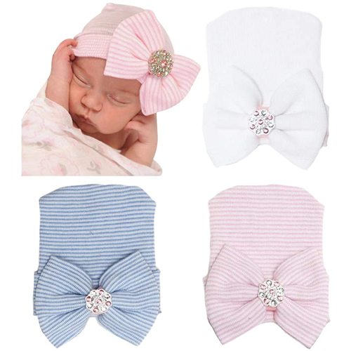 DRESHOW BQUBO Newborn Hospital Hat Infant Baby Hat Cap with Big Bow Soft Cute Knot Nursery Beanie