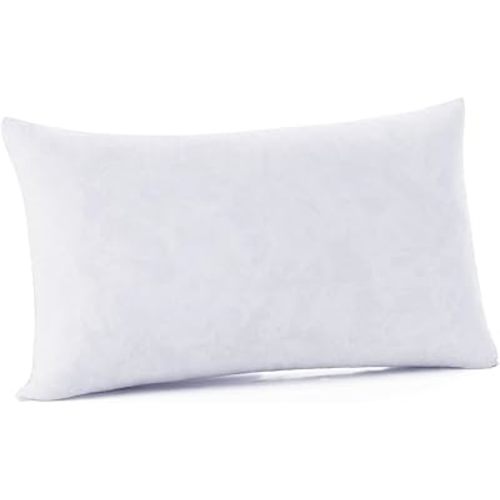 DOWNCOOL 100% Cotton Stuffer Throw Pillow Insert, Rectangle Down and Feather Filled Decorative Bed Sofa Insert, 12x24 Inch, White
