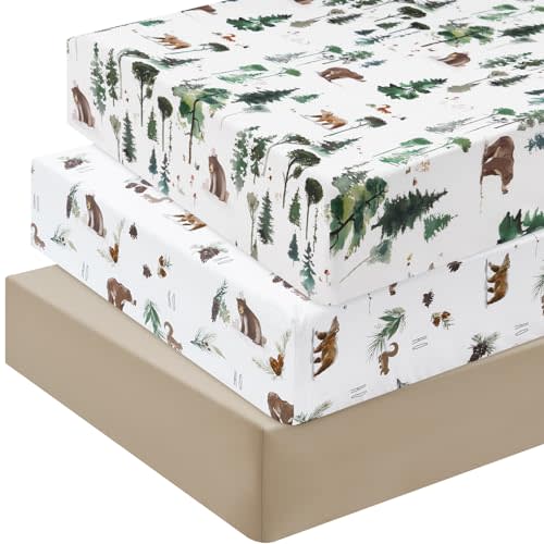 david's kids 3 Pack Fitted Crib Sheets, Ultra Soft Breathable Comfortable Baby Sheet Set for Boys Girls Neutral, 28x52 Inch Fits Standard Crib and Toddler Mattresses, Woodland Animals