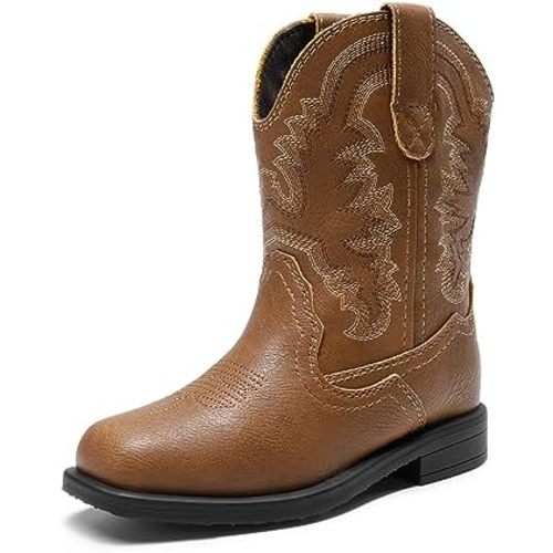 DREAM PAIRS Toddler Little Boys Girls Cowboy Boots Kids Western Square Toe Riding Mid Calf Boots