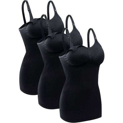 DAKIMOE Womens Nursing Tank Tops for Breastfeeding Maternity Camisoles with Built in Bra Sleep Maternity Cami Bras Pack of 3