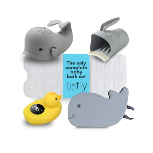 5pcs Baby Bath Essentials Set - Complete Bathtime Kit with Rinse Cup, Spout Cover, Kneeler, Thermometer & Non-Slip Mat for Newborn
