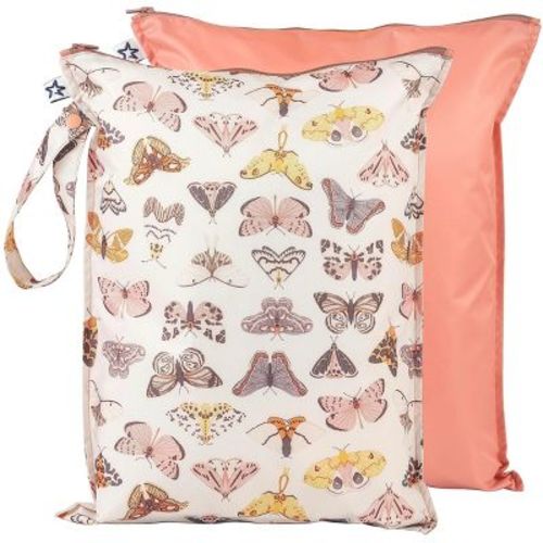 Tiny Twinkle Mess-Proof Waterproof Washable Baby/Toddler Wet Bags for Diapers, Swimsuits and Travel (Flutter)