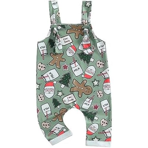 YOKJZJD Newborn Baby Boy Christmas Outfit Gingerbread Santa Suspender Pants Bib Overalls Jumpsuit Thanksgiving Clothes