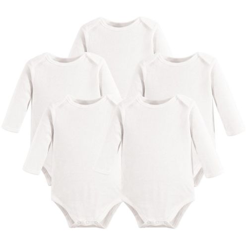 Touched By Nature Organic Cotton Long-sleeve Bodysuits 5pk, White, 6-9 Months