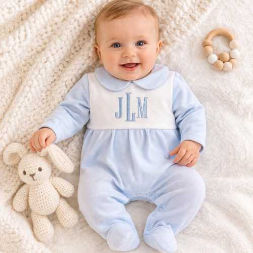 Monogrammed Infant Sleeper Footie – Custom Embroidered Baby Outfit
