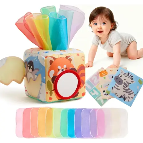 KILGICO Baby Tissue Box Toy for Babies 6-12 Months - Montessori Sensory Toys for Babies 1 Year Old - Boy Girl Shower Gifts 6 9 12 18 Months Old