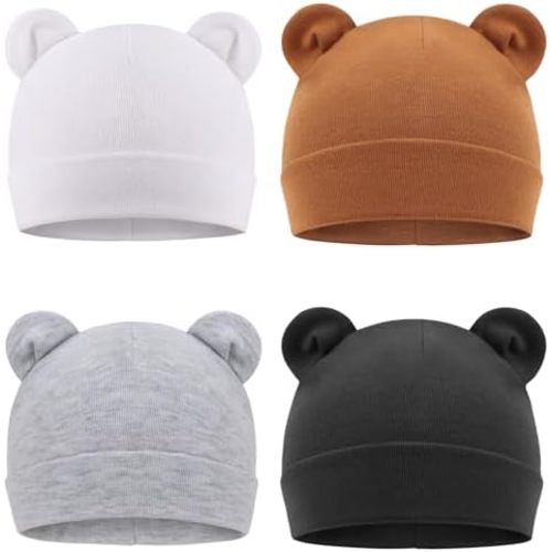 DRESHOW BQUBO 4 Pieces Baby Beanie Newborn Toddler Soft Cute Knit Hat Hospital Hats for Baby Boys Infant Cap Beanies