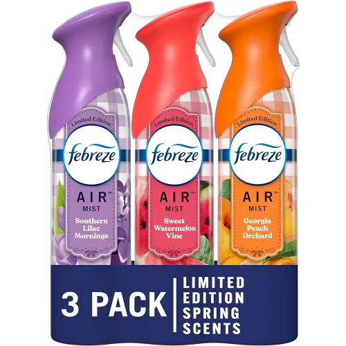 Febreze Air Mist Air Freshener Spray, Odor-Fighting Room Spray for Home, Bathroom and Kitchen, Aerosol Can, Southern Lilac Mornings, Georgia Peach Orchard, Sweet Watermelon Vine Scent, 8.8oz, 3 Count