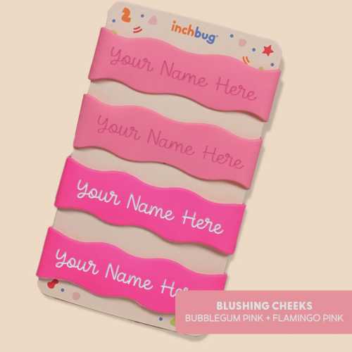Personalized Silicone Bottle Labels, Reusable Bands, Daycare Name Tags (4-Pack) - Blushing Cheeks