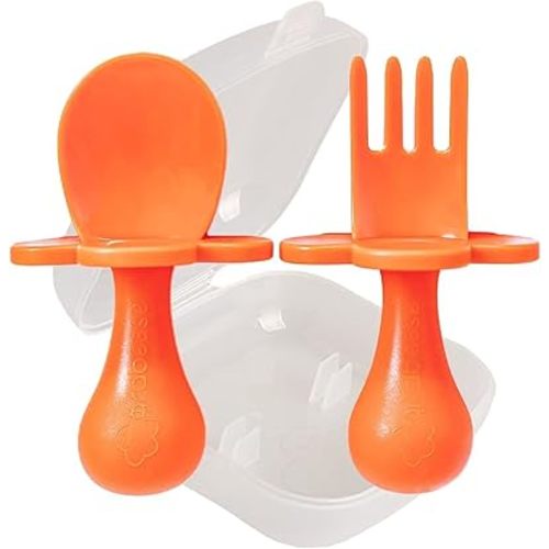 Grabease Toddler Silverware Toddler Spoons and Forks Baby Silverware Baby For and Spoons, BPA-Free & Phthalate-Free for Baby & Toddler, 1 Set, Orange