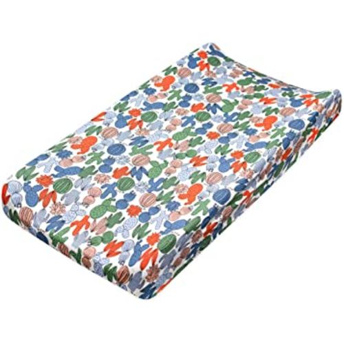 HonestBaby Boys Organic Cotton Changing Pad Cover, Cactus, One Size