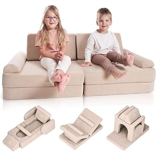 ZICOTO Modular Kids Play Couch for Fun Play Time or Comfy Lounging - The Perfect Toddler Sofa to Boost Creativity and Easily Build Magical Forts and More in Your Playroom/Nursery