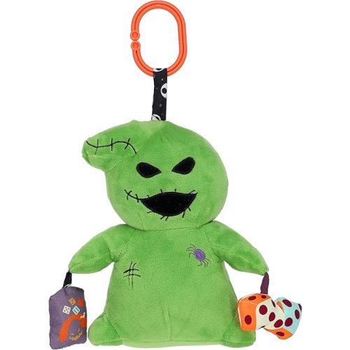KIDS PREFERRED Disney Baby Nightmare Before Christmas Oogie Boogie On The Go Activity Toy with Teether, On The Go Clip, Bell Chime, and Pull Through Arms