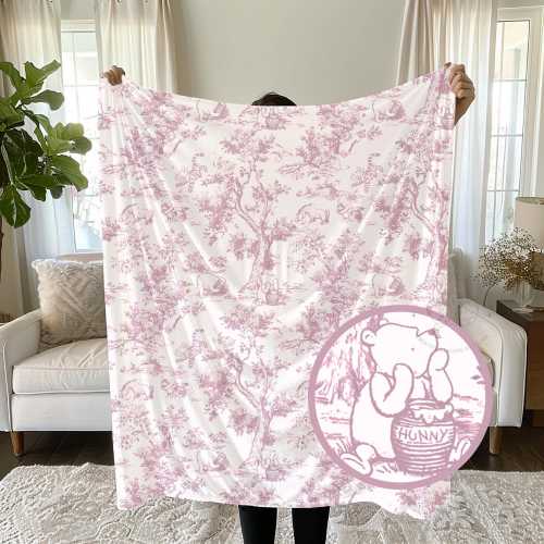 Winnie the Pooh nursery Baby Blanket Pink Toile Velveteen Soft Girl Baby Blanket Classic Pooh Nursery Gift Newborn Blanket Keepsake gift