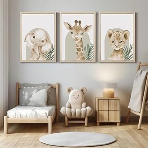 Amazon.com: Animal Wall Art Pictures Baby Nursery Canvas Wall Art Decor Safari Animal Prints Jungle kids Wall Art Woodland Nursery Wall Decor Giraffe Jungle Poster for Room 12x16 Inch Wood Framed Set of 3: Posters & Prints