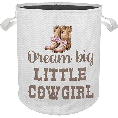 Western Cowgirl Nursery Laundry Basket, Toybox for Girls, Western Laundry Basket Hamper Waterproof Collapsible Clothes Toys Storage Bin Organizer for Bedroom Bathroom Girls Room Dorm