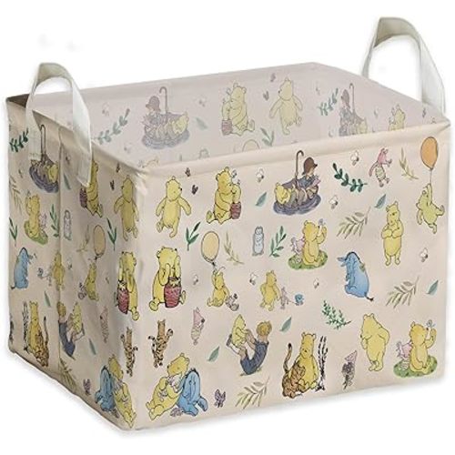 Winnie baby Stuff，Winnie Storage Nursery Basket, Large squarecanvas Laundry Hamper With A Waterproof PECoating, Foldable, Bathroom and Bedroom SetClothes ,Toys Bin, Baby Nursery HamperDecor