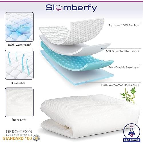 Mini Crib Mattress Protector by Slumberfy, Waterproof and Hypoallergenic Mattress Protector for Babies and Toddlers, Made of Bamboo Material -27x39 inches