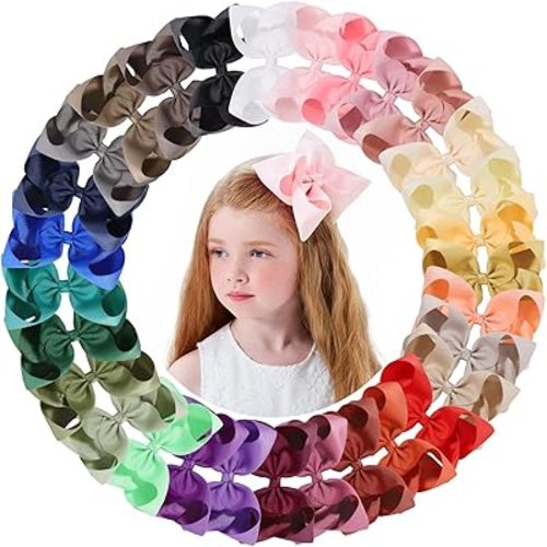 30PCS Big 6 Inch Hair Bows for Girls Grosgrain Ribbon Toddler Hair Accessories with Alligator Clips for Toddlers Baby Girls Kids Teens