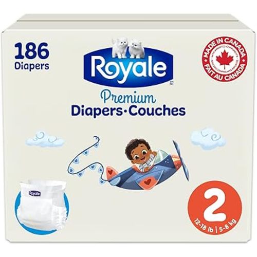 Royale Premium Diapers, Size 2 (12-18 lb), 186 Count, Disposable Baby Diapers (Packaging may vary)