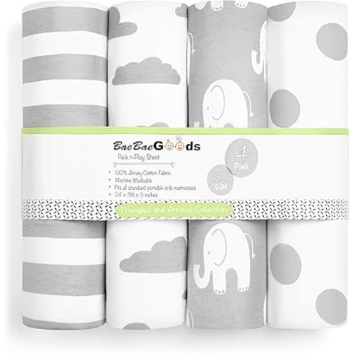 Pack n Play Sheets – Premium Pack and Play Sheets 4 Pack – 100% Super Soft Jersey Knit Cotton Playard Mattress Sheets – Portable Playpen Fitted Play Yard Mini Crib Sheet For Boy & Girl (24 x 38 x 5)