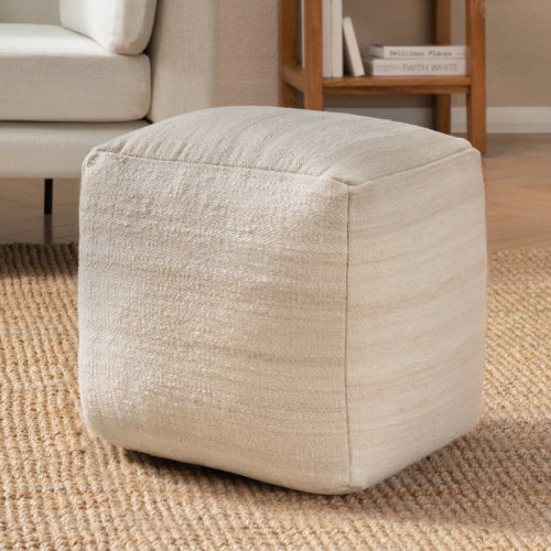 Upholstered Pouf Foot Rest, Light Brown