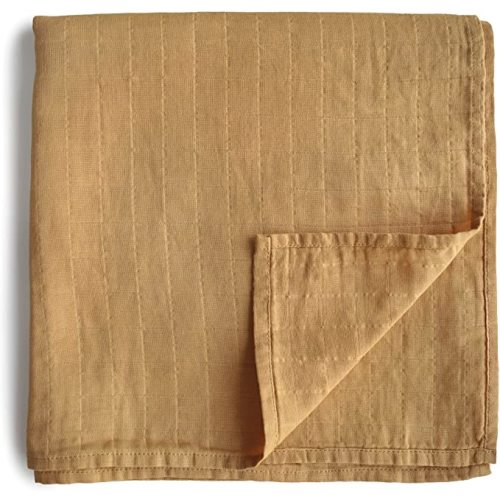 mushie Muslin Baby Swaddle Blanket | 100% Organic Cotton (Fall Yellow)