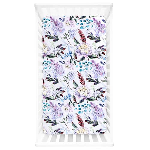 Crib Sheets for Girls Boys, HNHUAMING Ultra Soft Neutral Crib Fitted Sheets, Boho Breathable Universal Crib & Baby Mattress Sheet Set, Purple Floral