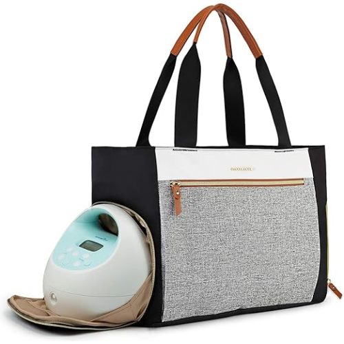 mommore Breast Pump Bag Diaper Tote Bag with 15 Inch Laptop Sleeve Fit Most Breast Pumps Like Medela, Spectra S1,S2, Evenflo