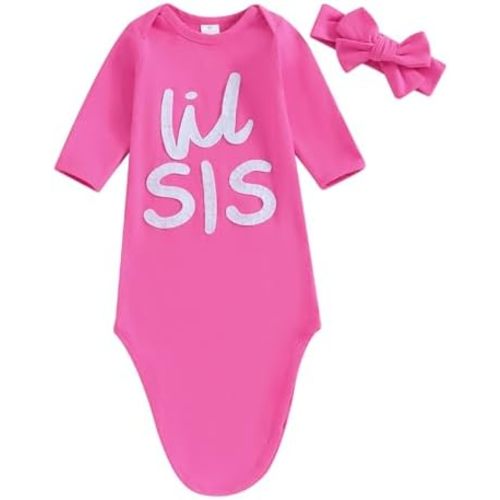0-3M Girls Boys Nightgown Lil Sis/Bro Letters Baby Gowns Sleepover Gift Infant Hospital Outfits Coming Home Clothes